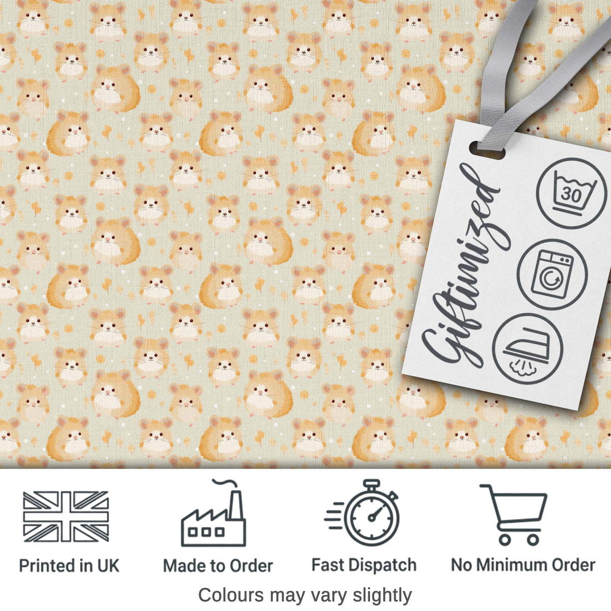 Cartoon Hamster Family Warm Tone Seamless Pattern Cute Unique Gift Digital Print Material by the Metre UK Sewing Quilting Textile