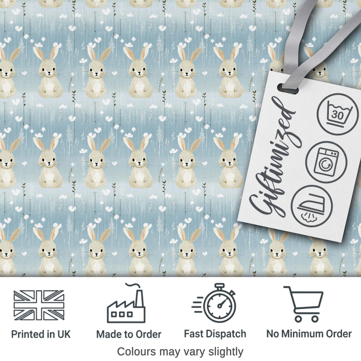 Vibrant Abstract Bunny Portrait Seamless Pattern Cute Unique Gift Digital Print Material by the Metre UK Sewing Quilting Textile