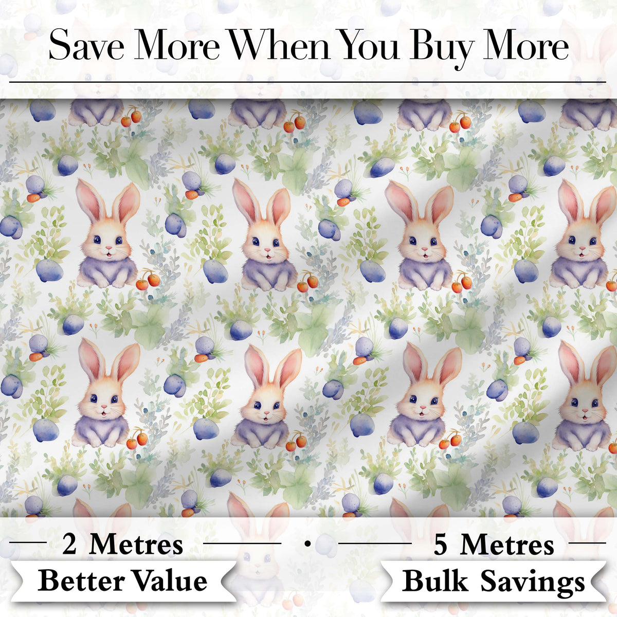 Cute Pastel Bunny Botanical Folk Art Seamless Pattern Lovely Digital Print Material by the Metre UK Sewing Quilting Textile