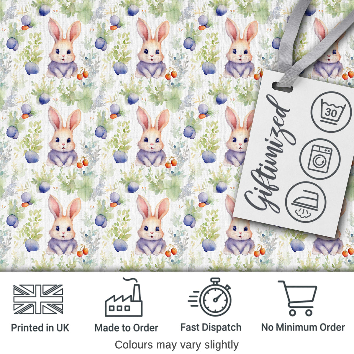 Cute Pastel Bunny Botanical Folk Art Seamless Pattern Lovely Digital Print Material by the Metre UK Sewing Quilting Textile
