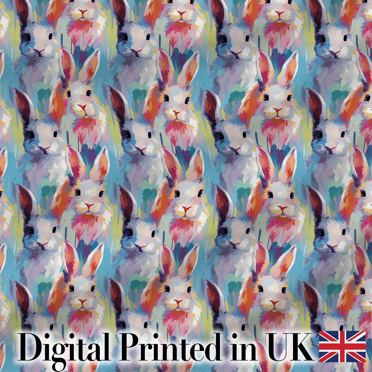 Soft Watercolor Bunny Meadow Light Blue Seamless Pattern Lovely Digital Print Material by the Metre UK Sewing Quilting Textile
