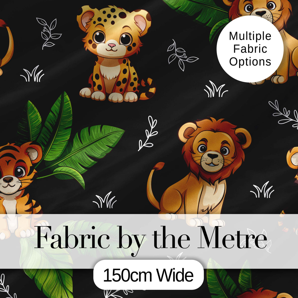 Cute Jungle Animals Lion Tiger Leopard Soft Beige Background Lovely Digital Print Material by the Metre UK Sewing Quilting Textile