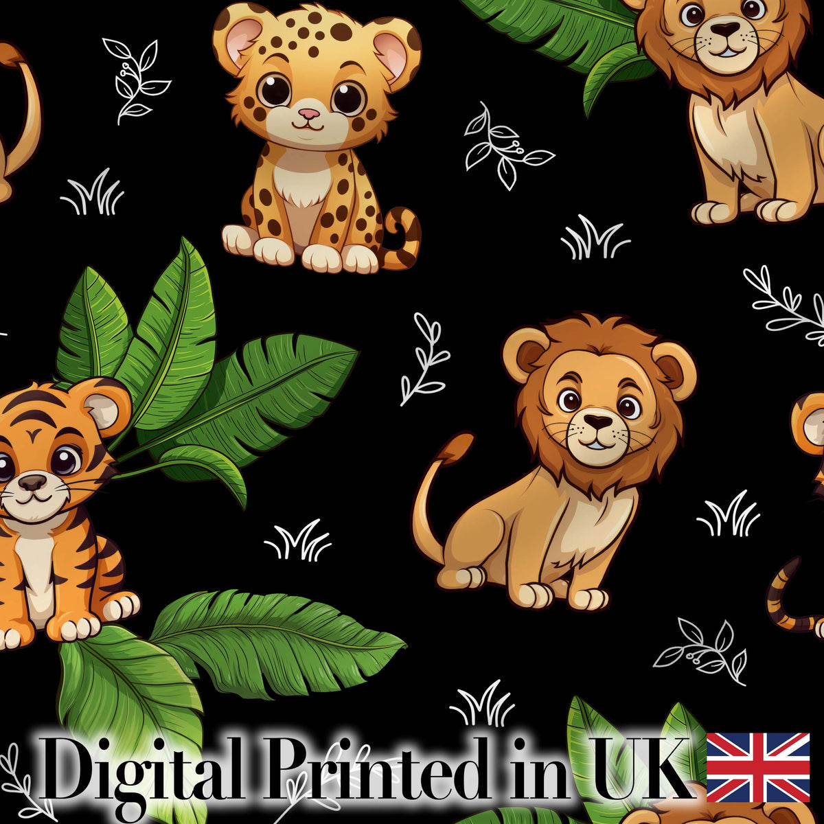 Cute Jungle Animals Lion Tiger Leopard Soft Beige Background Lovely Digital Print Material by the Metre UK Sewing Quilting Textile