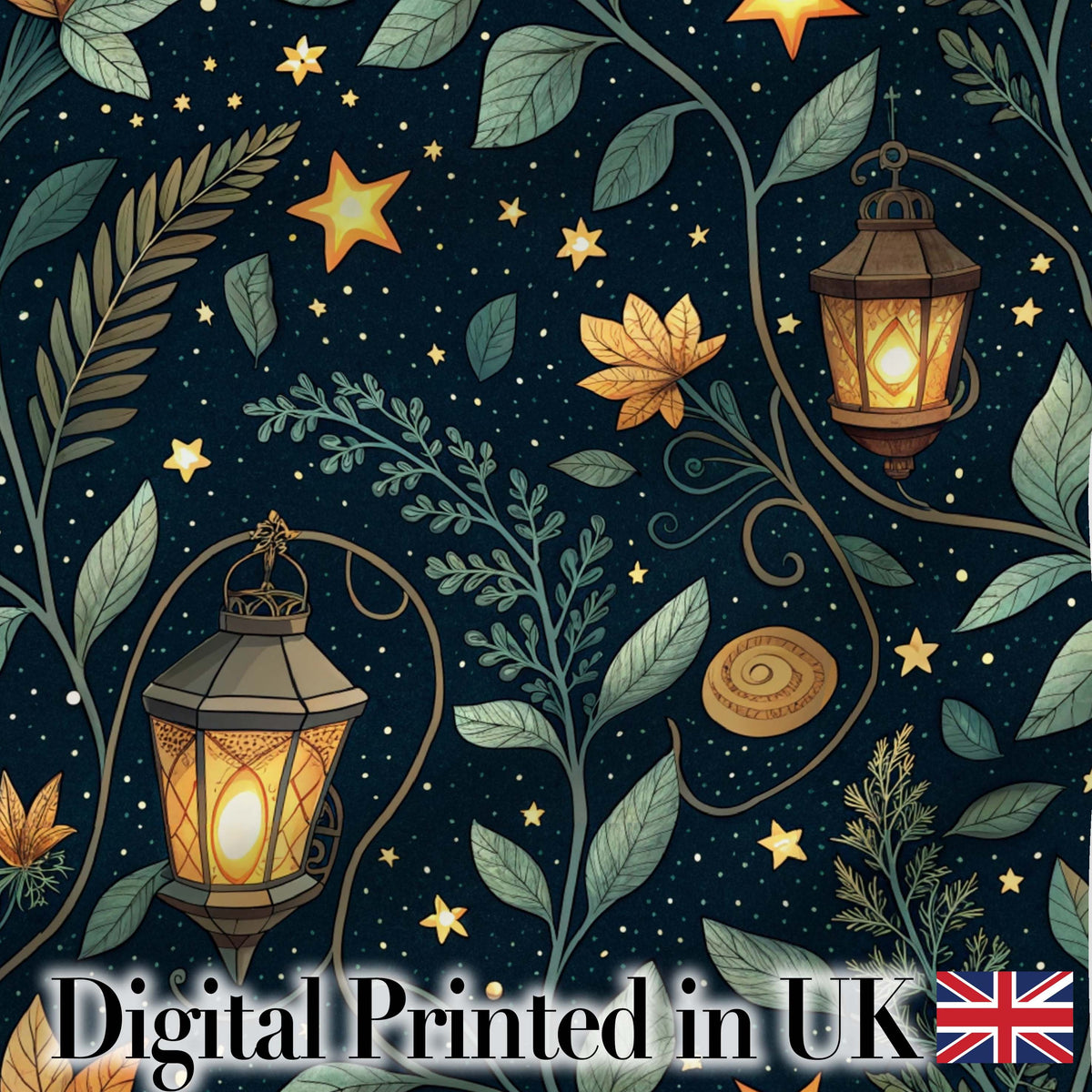 Dark Forest Moon Trees Starry Night Seamless Pattern Lovely Digital Print Material by the Metre UK Sewing Quilting Textile
