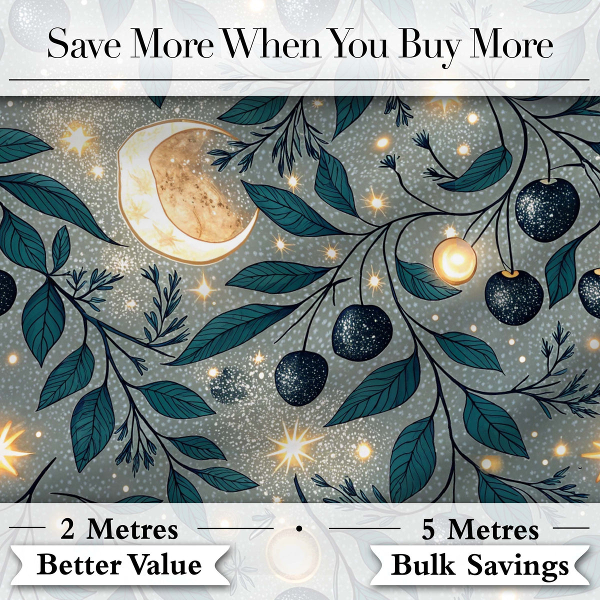 Purple Mystical Trees Moon Stars Night Seamless Pattern Lovely Digital Print Material by the Metre UK Sewing Quilting Textile