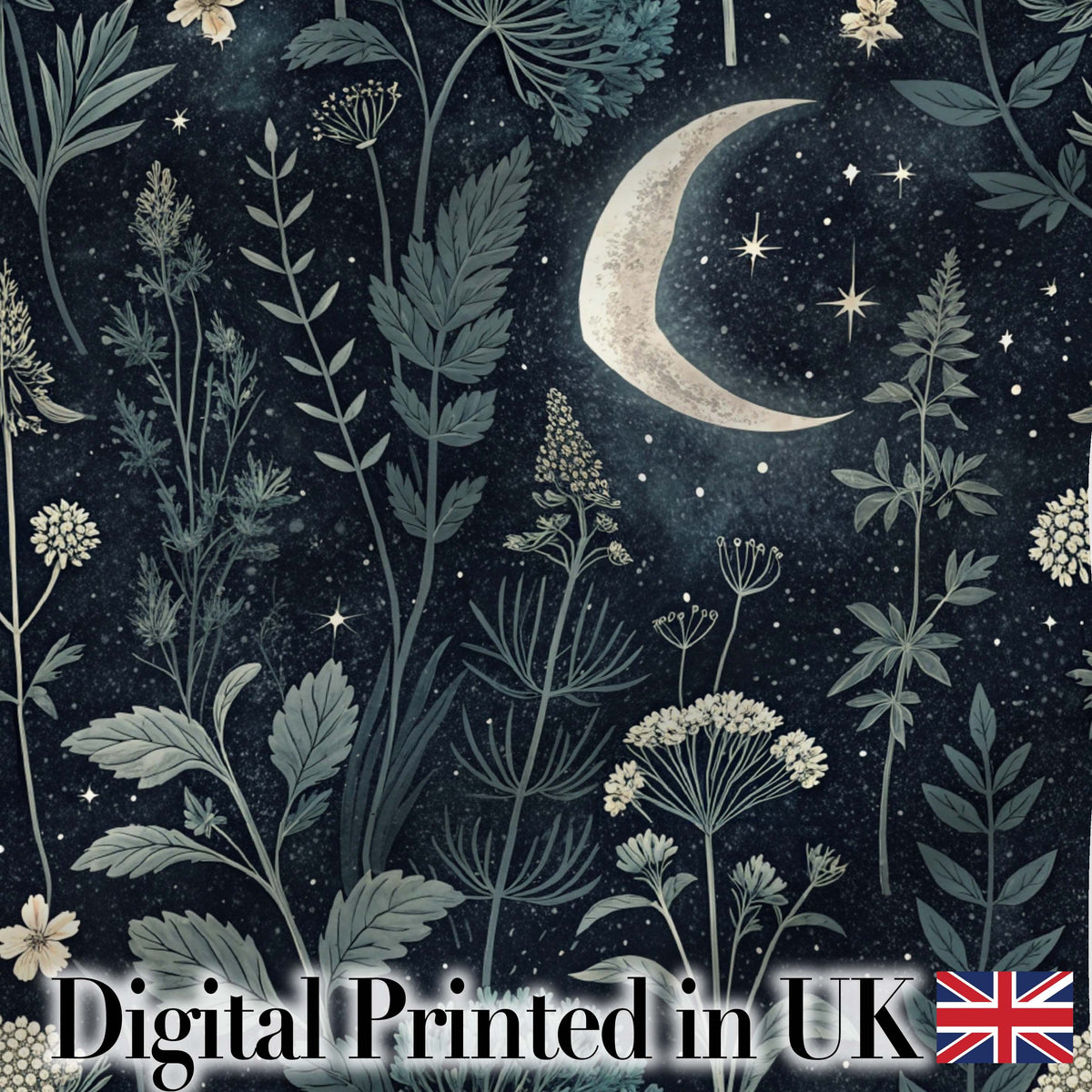 Glowing Red Poppy Flowers Stars Night Sky Seamless Pattern Lovely Digital Print Material by the Metre UK Sewing Quilting Textile