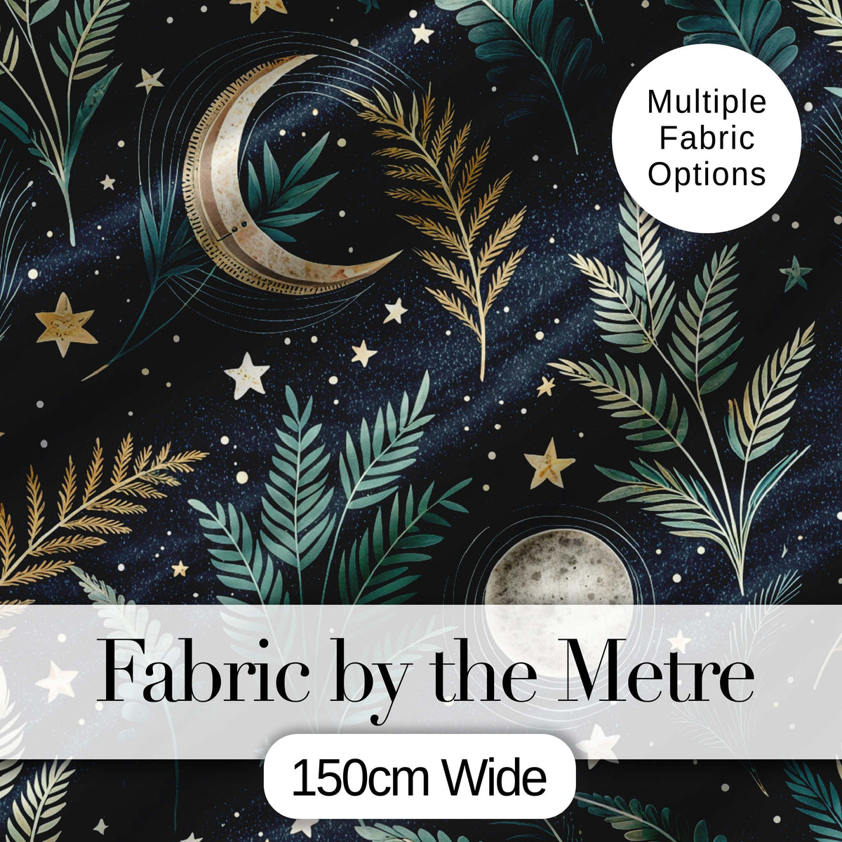 Mushroom Moon Stars Botanical Night Seamless Pattern Lovely Digital Print Material by the Metre UK Sewing Quilting Textile