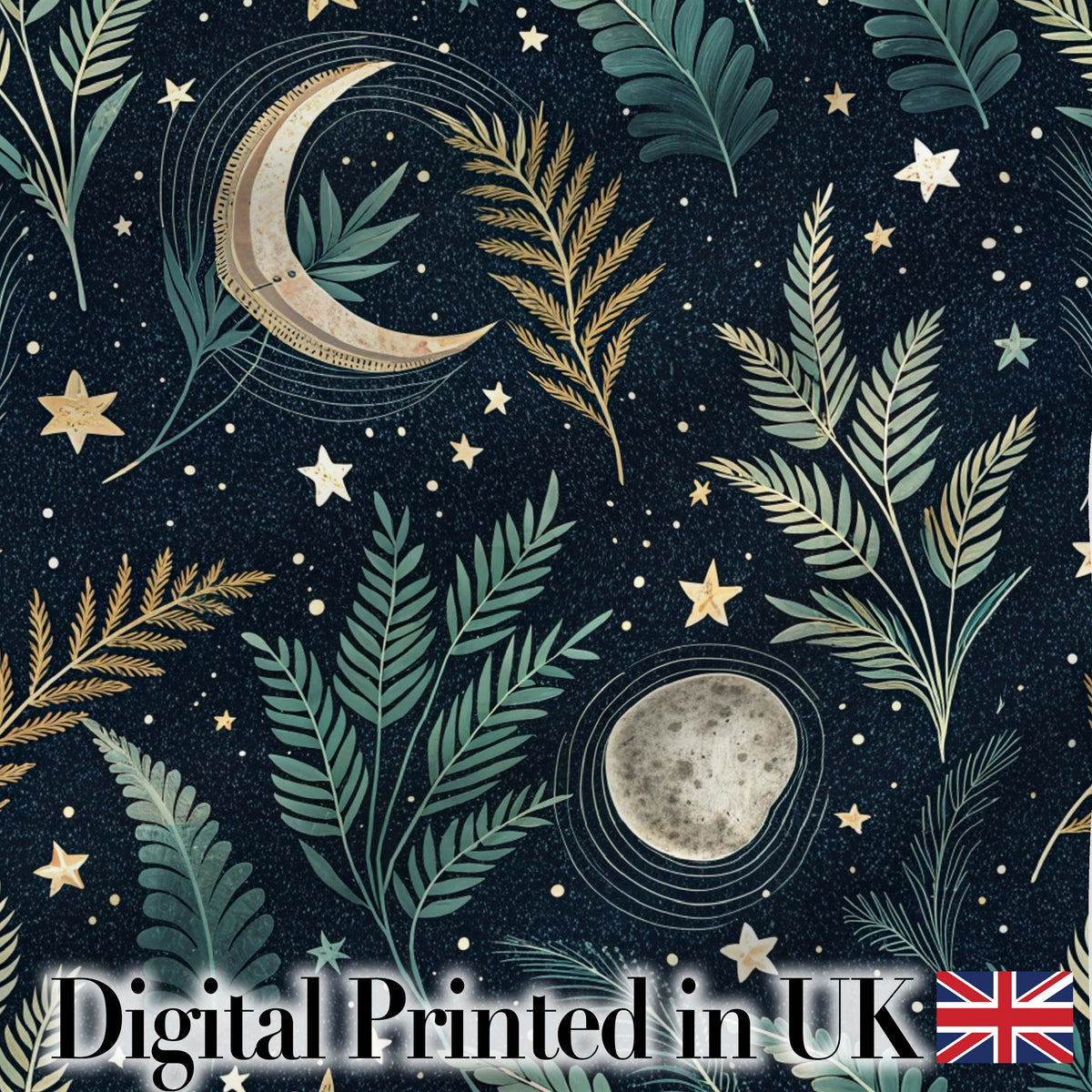 Mushroom Moon Stars Botanical Night Seamless Pattern Lovely Digital Print Material by the Metre UK Sewing Quilting Textile