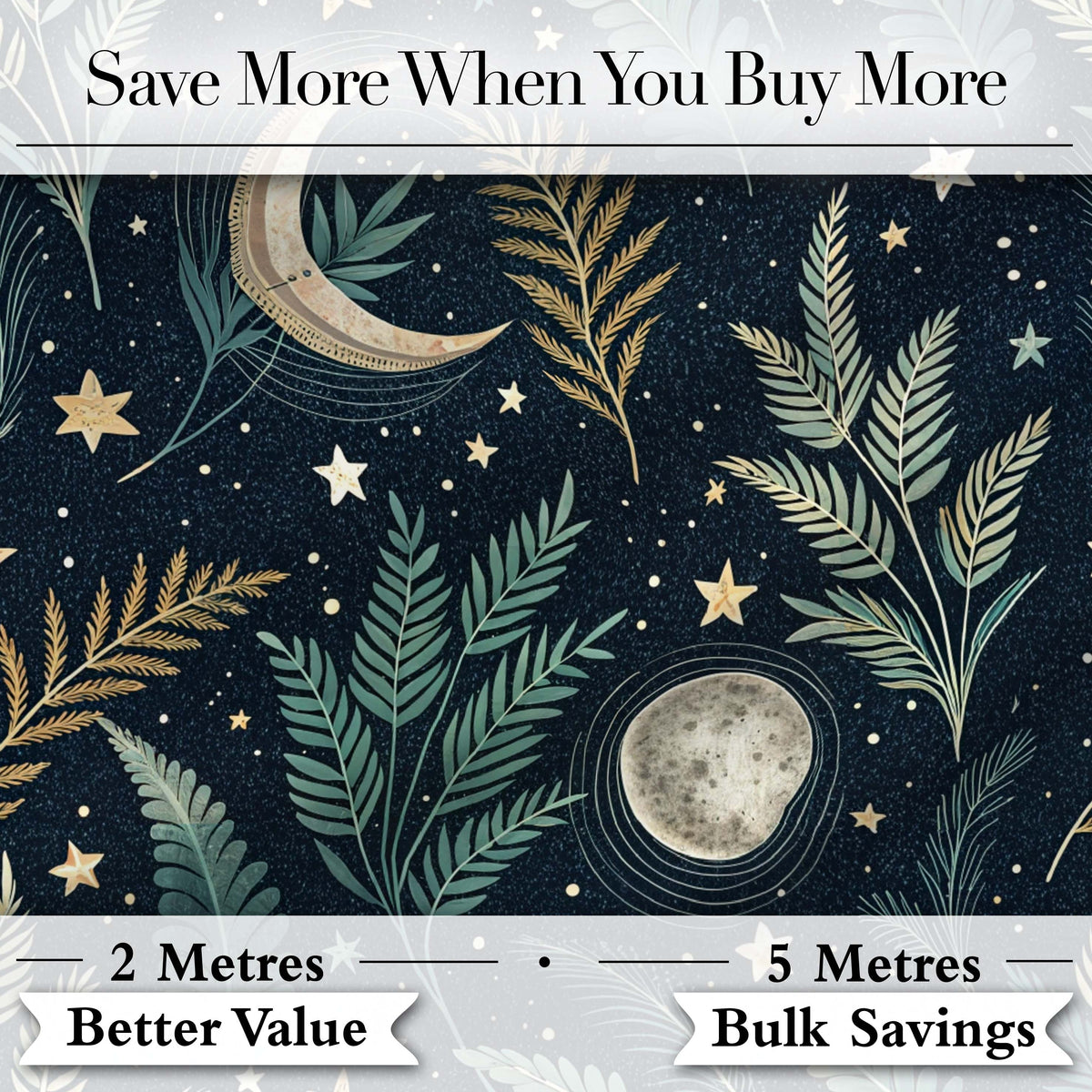 Mushroom Moon Stars Botanical Night Seamless Pattern Lovely Digital Print Material by the Metre UK Sewing Quilting Textile