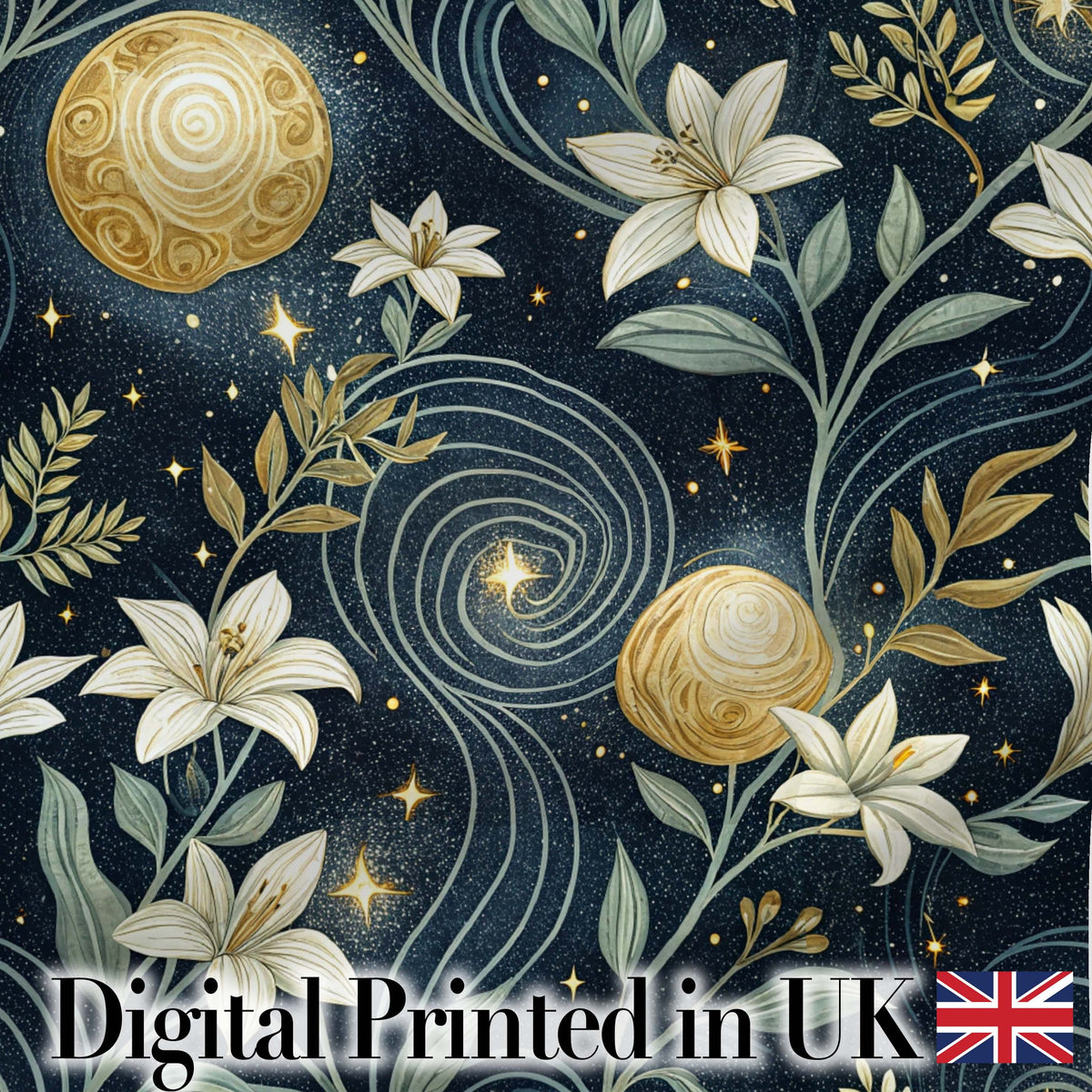 Glowing Mushroom Botanical Night Forest Seamless Pattern Lovely Digital Print Material by the Metre UK Sewing Quilting Textile