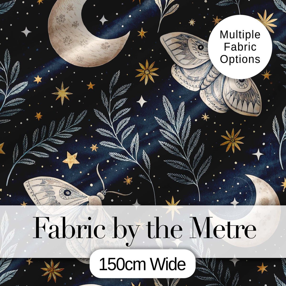 Celestial Candle Moon Stars Mystic Night Seamless Pattern Lovely Digital Print Material by the Metre UK Sewing Quilting Textile
