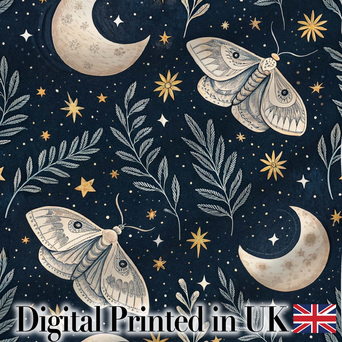 Celestial Candle Moon Stars Mystic Night Seamless Pattern Lovely Digital Print Material by the Metre UK Sewing Quilting Textile