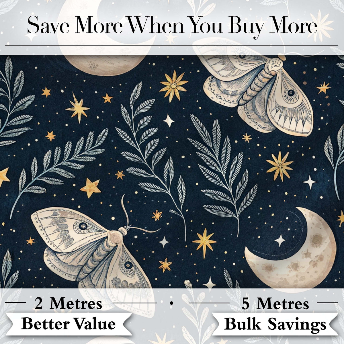Celestial Candle Moon Stars Mystic Night Seamless Pattern Lovely Digital Print Material by the Metre UK Sewing Quilting Textile