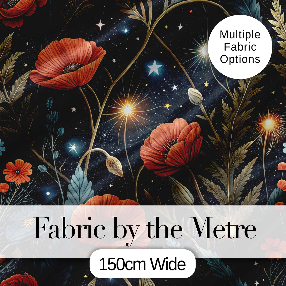 Magical Floral Moon Golden Berries Night Seamless Pattern Lovely Digital Print Material by the Metre UK Sewing Quilting Textile
