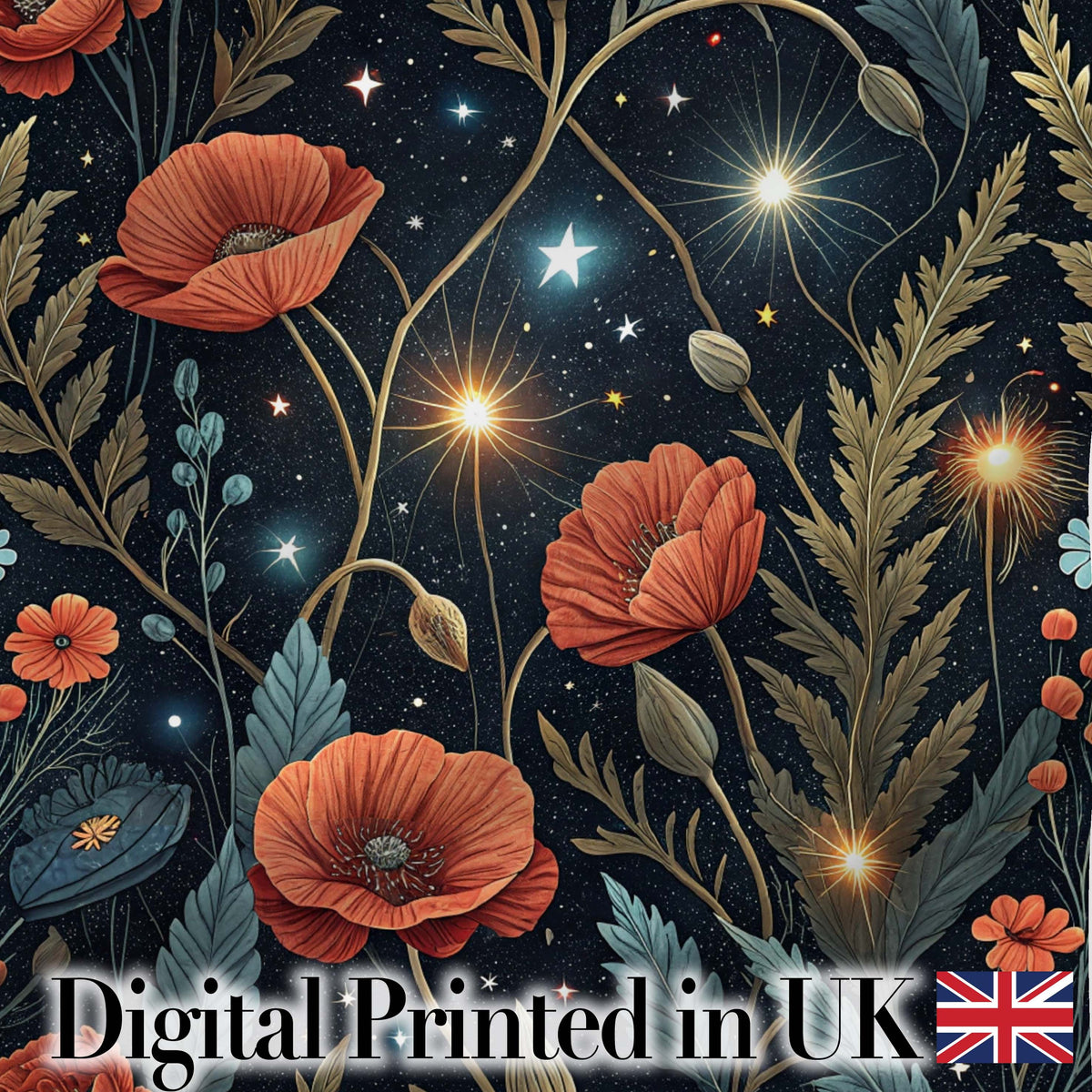 Magical Floral Moon Golden Berries Night Seamless Pattern Lovely Digital Print Material by the Metre UK Sewing Quilting Textile