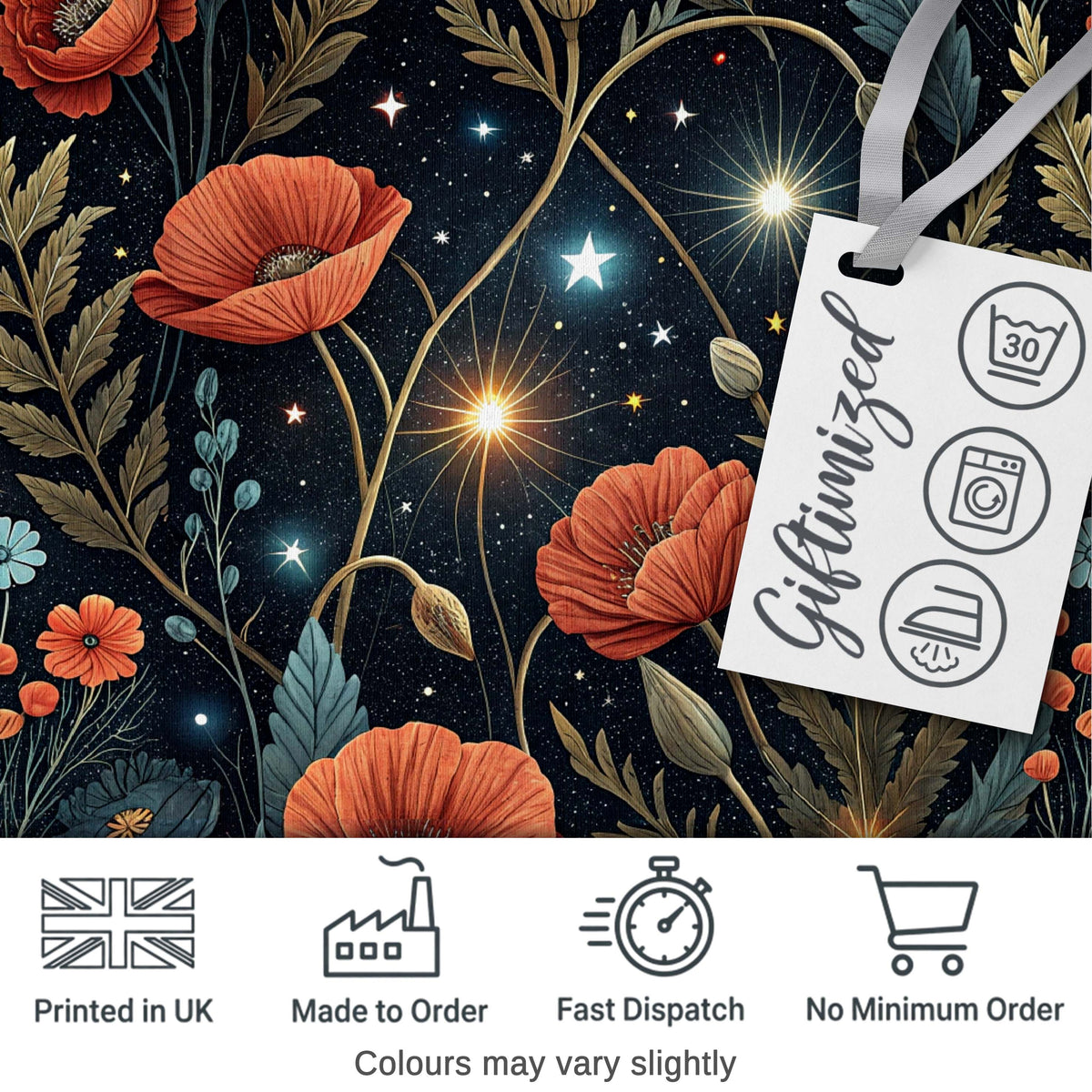 Magical Floral Moon Golden Berries Night Seamless Pattern Lovely Digital Print Material by the Metre UK Sewing Quilting Textile