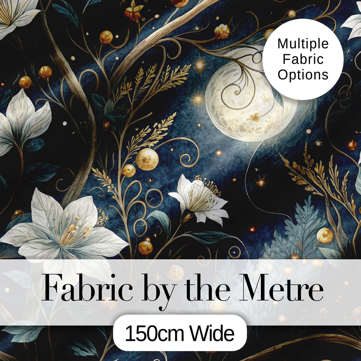 Wildflower Meadow Night Sky Botanical Seamless Pattern Lovely Digital Print Material by the Metre UK Sewing Quilting Textile