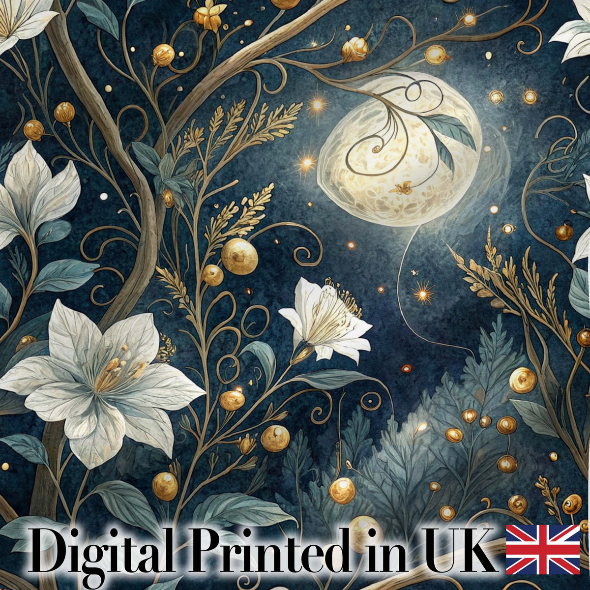 Wildflower Meadow Night Sky Botanical Seamless Pattern Lovely Digital Print Material by the Metre UK Sewing Quilting Textile