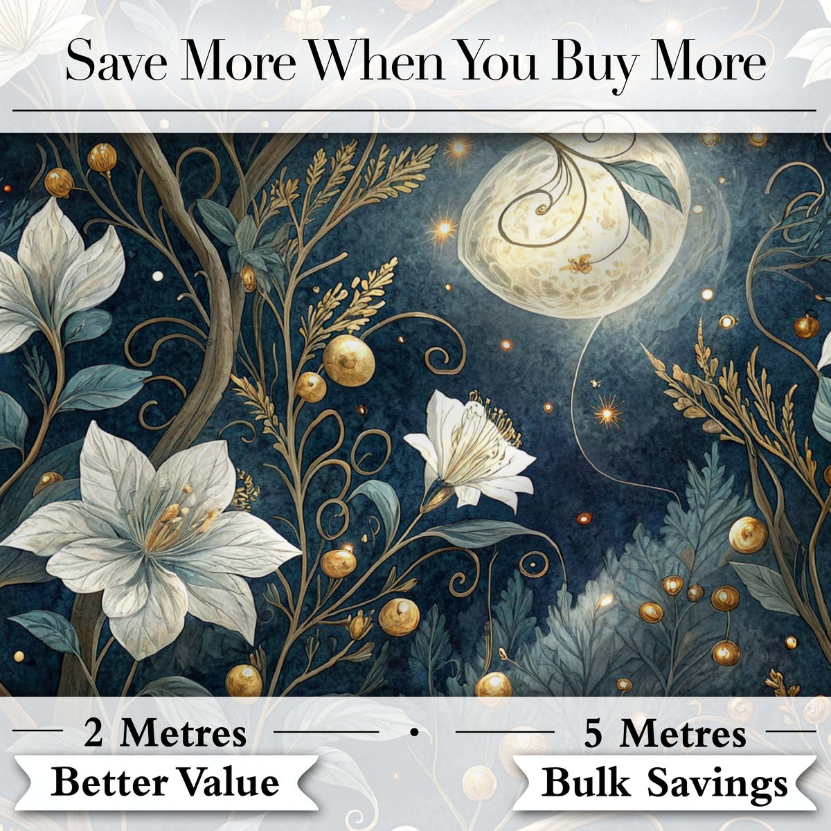 Wildflower Meadow Night Sky Botanical Seamless Pattern Lovely Digital Print Material by the Metre UK Sewing Quilting Textile
