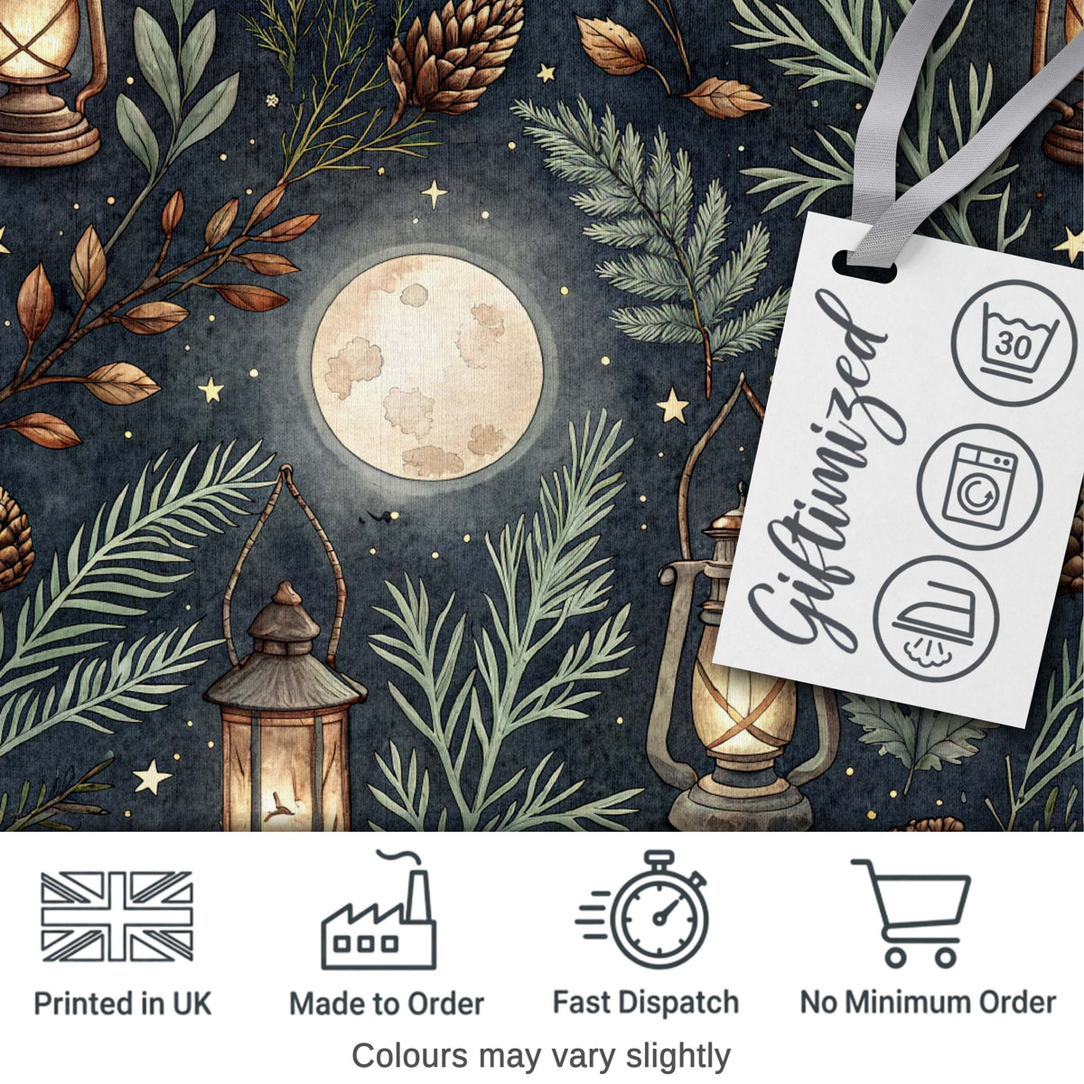 Celestial Botanical Moon Phases Sacred Night Seamless Pattern Lovely Digital Print Material by the Metre UK Sewing Quilting Textile