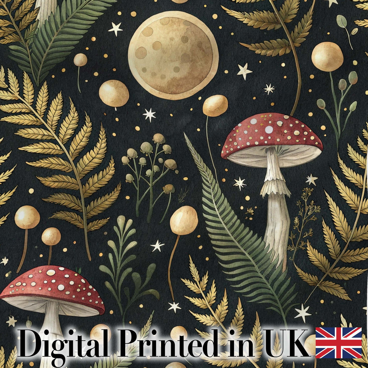 Botanical Crescent Moon Floral Night Seamless Pattern Lovely Digital Print Material by the Metre UK Sewing Quilting Textile