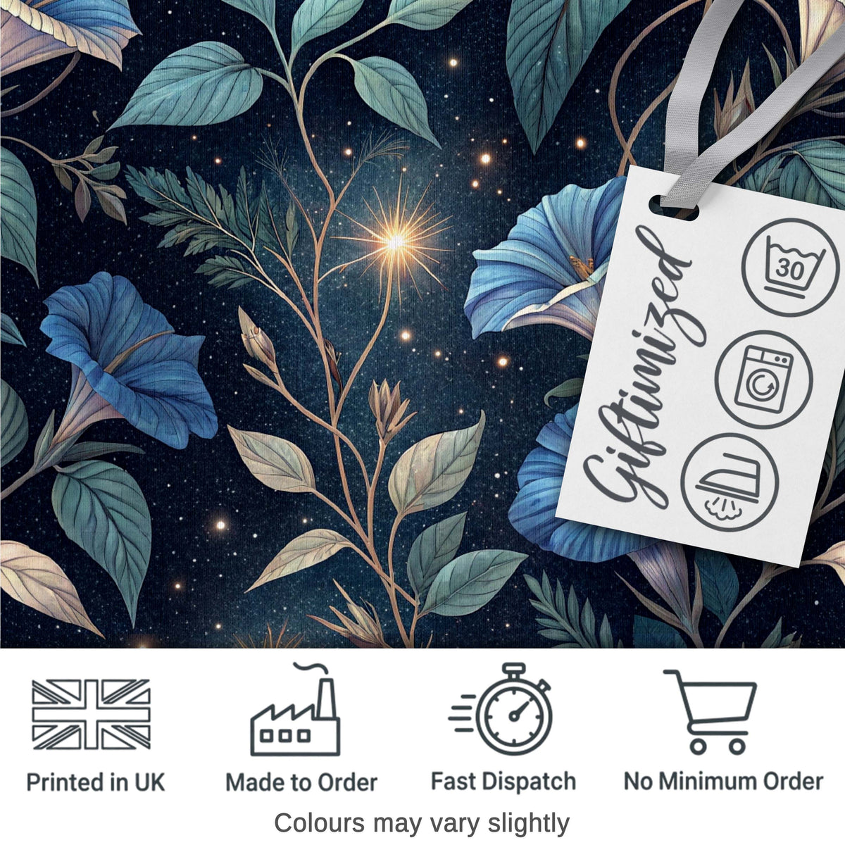 Mystic Crystal Botanical Night Sky Seamless Pattern Cute Unique Gift Digital Print Material by the Metre UK Sewing Quilting Textile