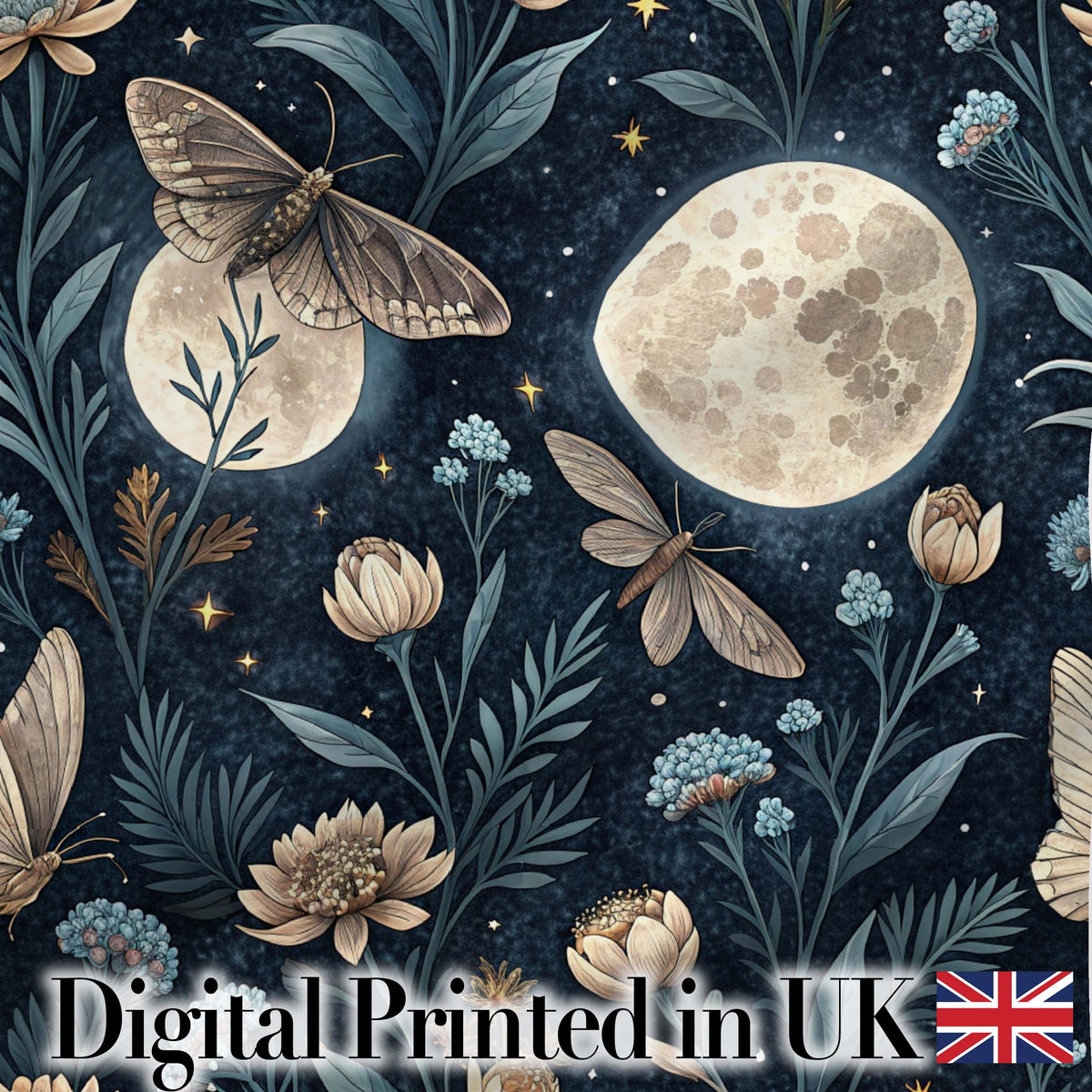 Celestial Lotus Constellation Night Sky Seamless Pattern Lovely Digital Print Material by the Metre UK Sewing Quilting Textile