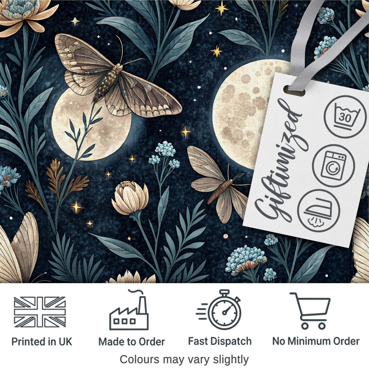 Celestial Lotus Constellation Night Sky Seamless Pattern Lovely Digital Print Material by the Metre UK Sewing Quilting Textile