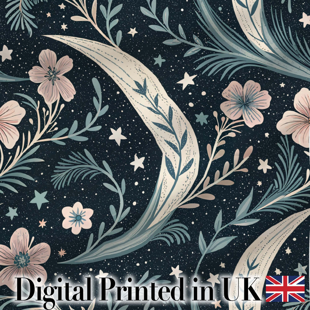 Magical Mushroom Crescent Moon Night Seamless Pattern Lovely Digital Print Material by the Metre UK Sewing Quilting Textile