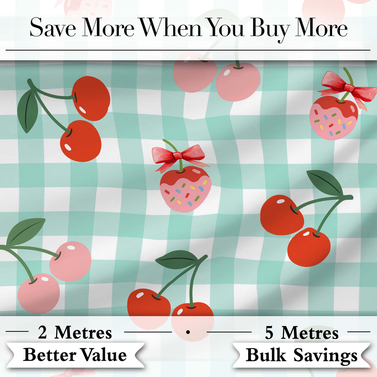 Cherry Fruit Vertical Stripe Green Background Seamless Pattern Digital Print Material by the Metre UK Sewing Quilting Textile