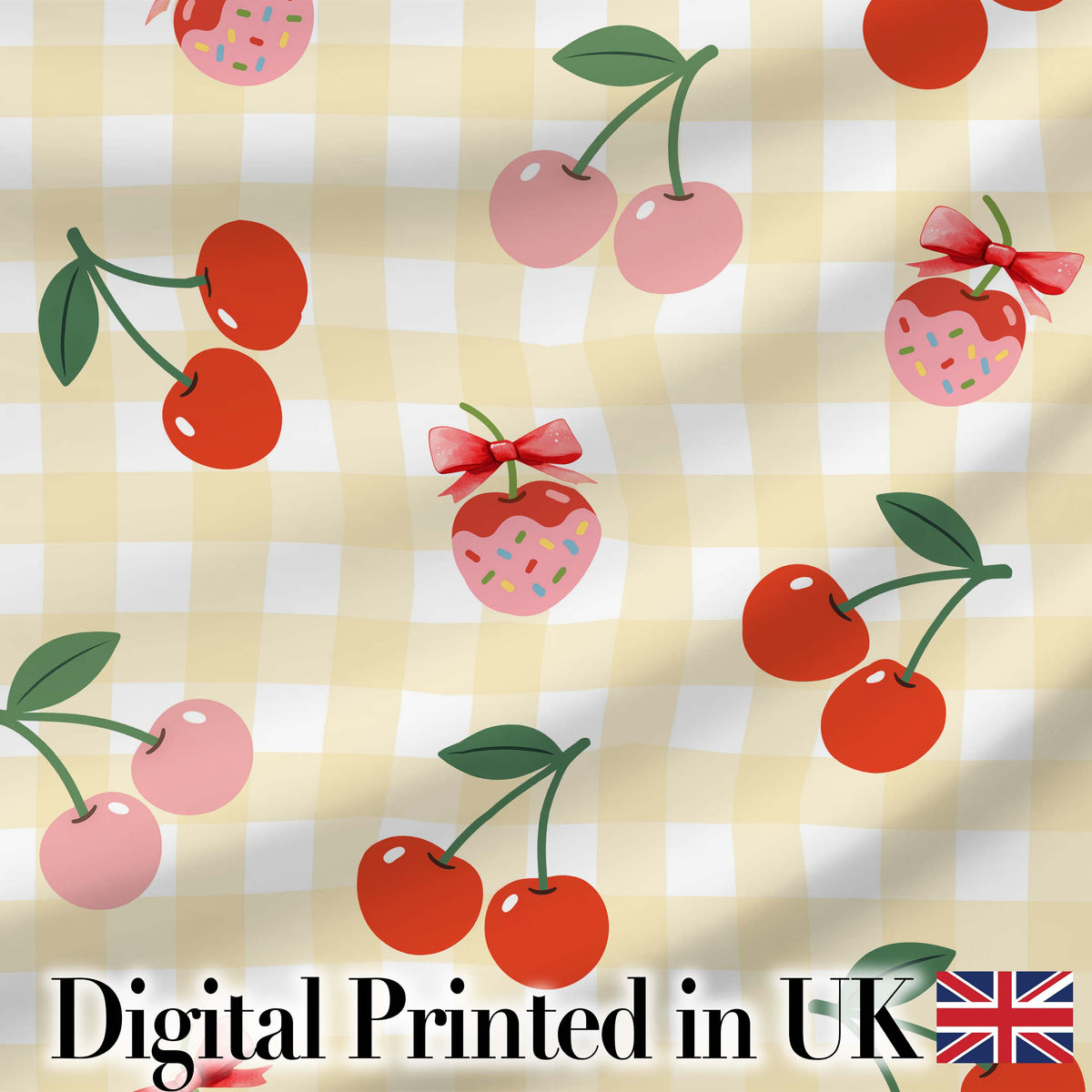 Cherry Fruit Vertical Stripe Soft Pastel Background Seamless Pattern Digital Print Material by the Metre UK Sewing Quilting Textile