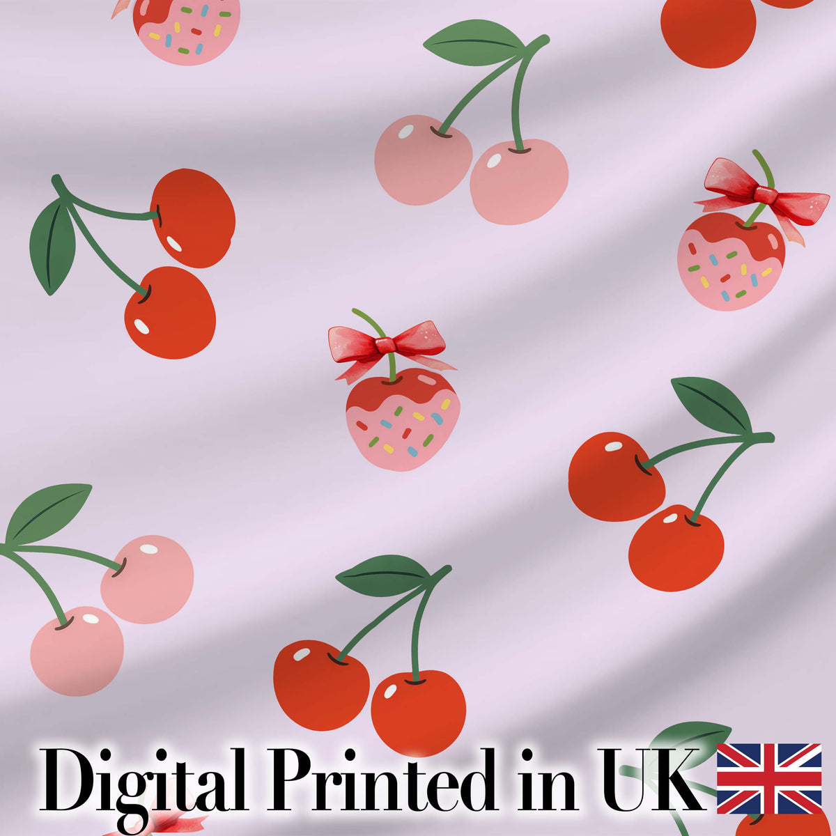 Cherry Bow Ribbon Cute Decorative Cherry Seamless Pattern Lovely Digital Print Material by the Metre UK Sewing Quilting Textile