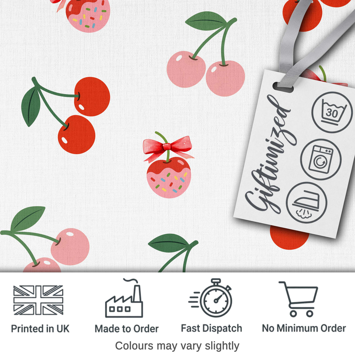 Cherry Bow Ribbon Cute Minimal Sky Blue Background Seamless Pattern Digital Print Material by the Metre UK Sewing Quilting Textile