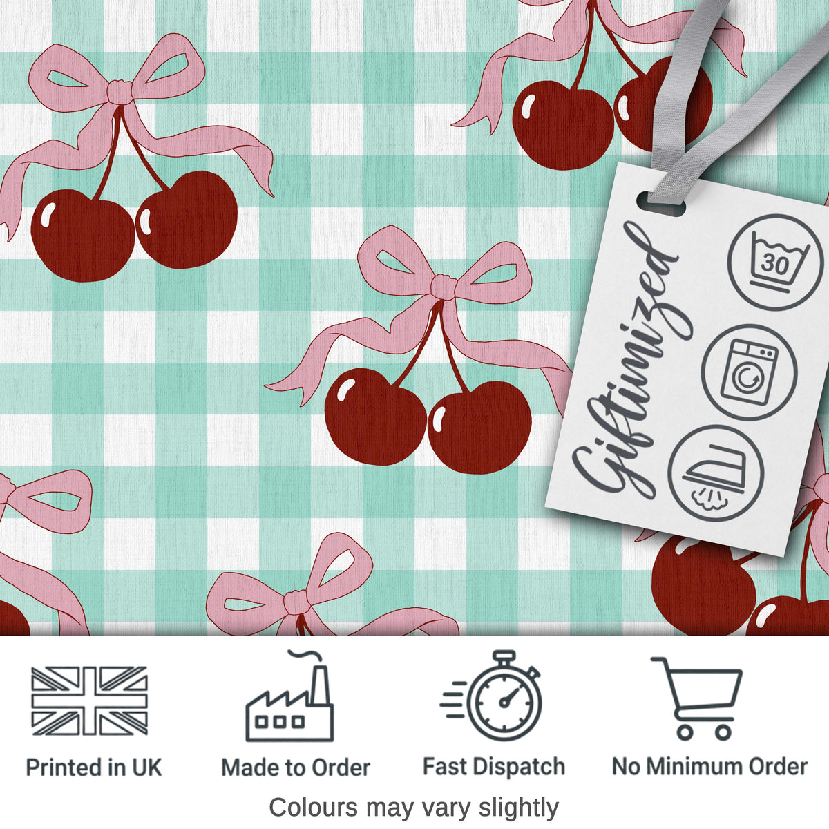Cherry Bow Ribbon Cute Light Grey Minimal Background Seamless Lovely Digital Print Material by the Metre UK Sewing Quilting Textile