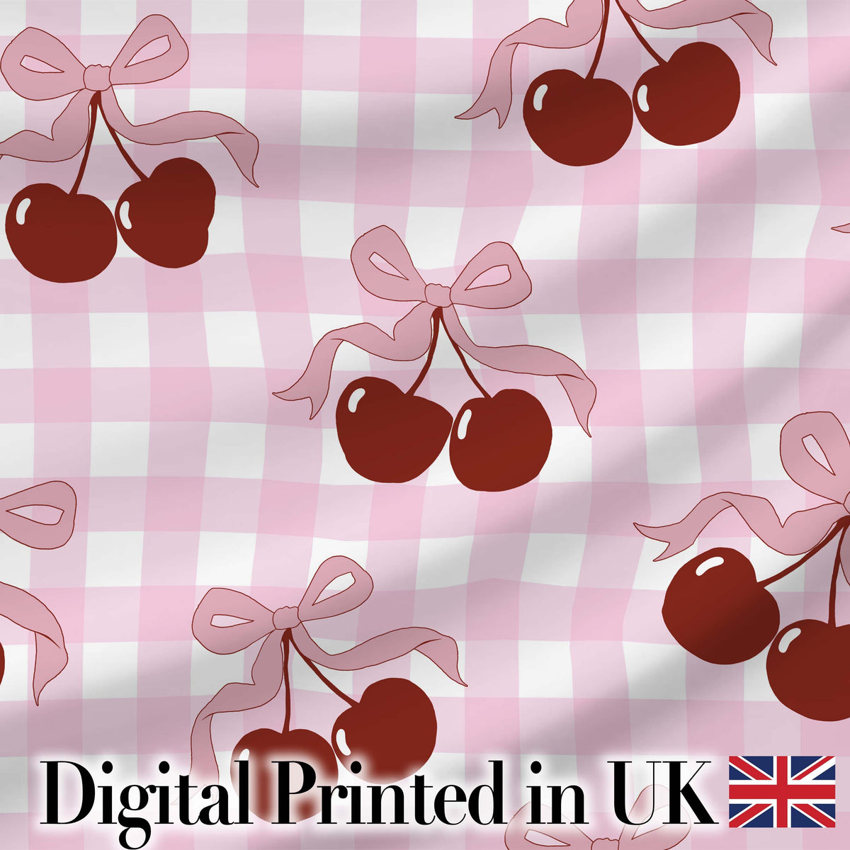 Cherry Bow Ribbon Cute Golden Beige Soft Background Seamless Pattern Digital Print Material by the Metre UK Sewing Quilting Textile