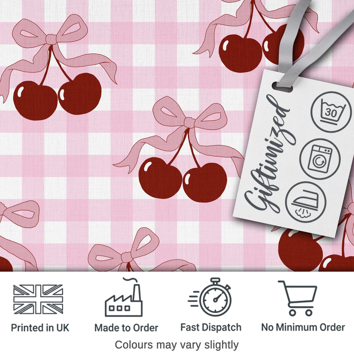 Cherry Bow Ribbon Cute Golden Beige Soft Background Seamless Pattern Digital Print Material by the Metre UK Sewing Quilting Textile