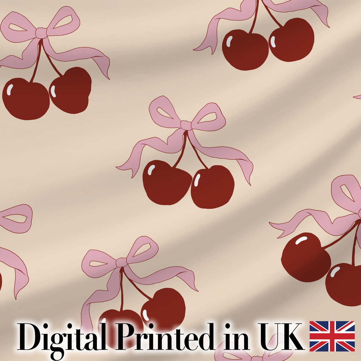 Watercolor Cherry Bow Ribbon Pink Gingham Picnic Check Seamless Digital Print Material by the Metre UK Sewing Quilting Textile