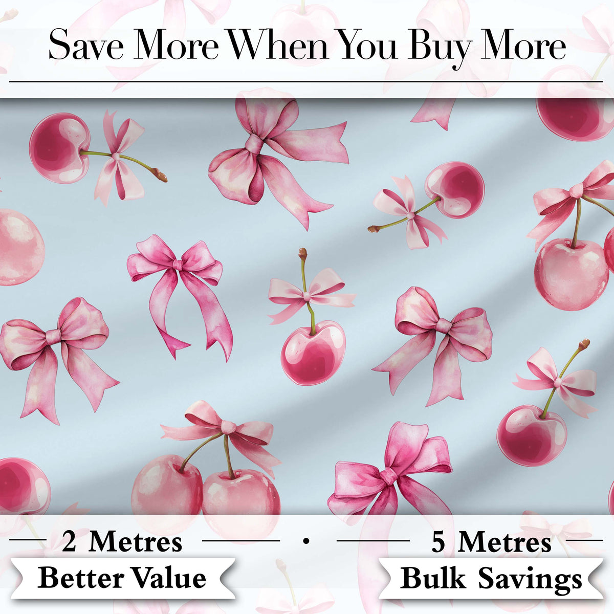 Watercolor Pink Cherry Ribbon Bow Seamless Pattern Soft Neutral Digital Print Material by the Metre UK Sewing Quilting Textile