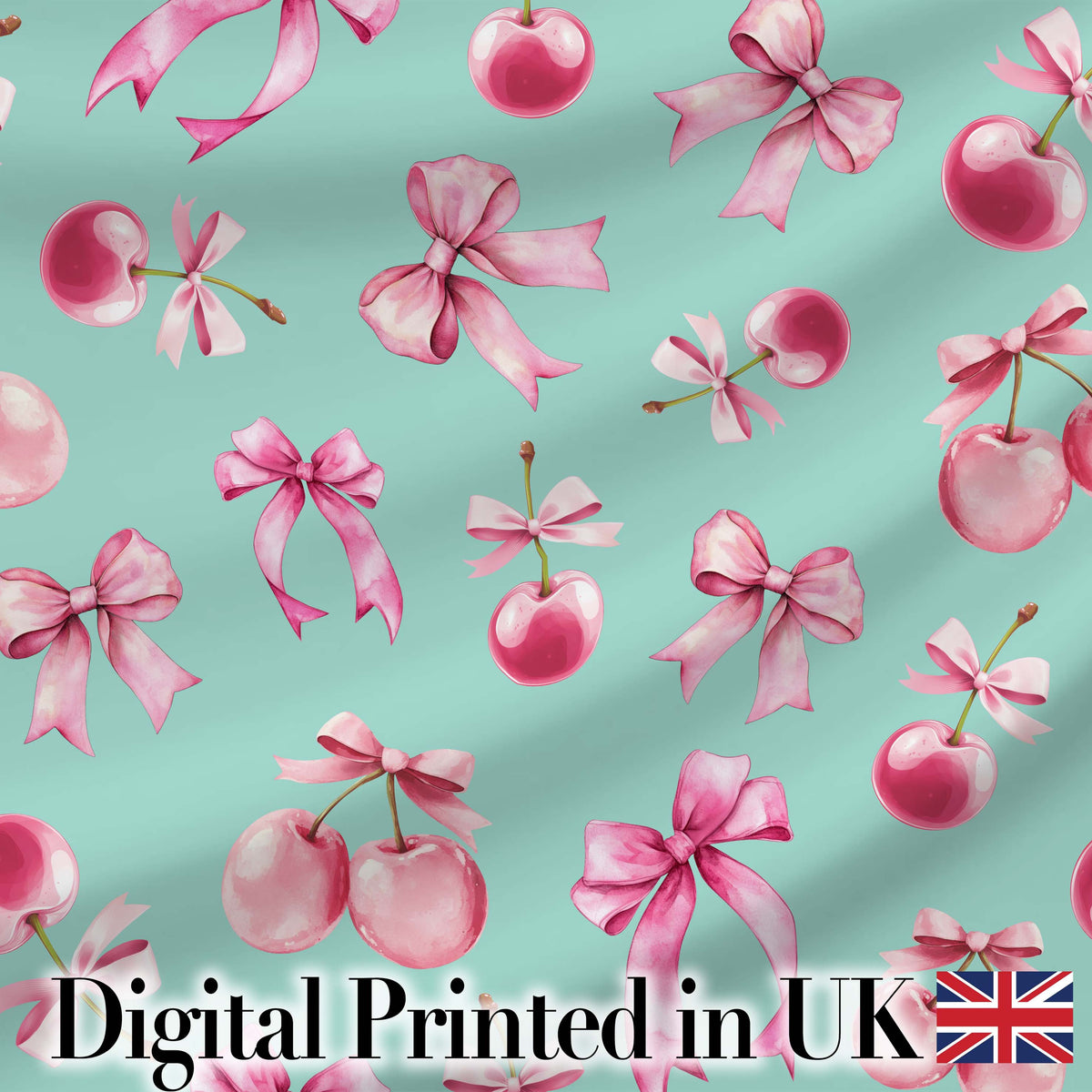Watercolor Pink Cherry Ribbon Bow Seamless Pattern Blush Neutral Digital Print Material by the Metre UK Sewing Quilting Textile