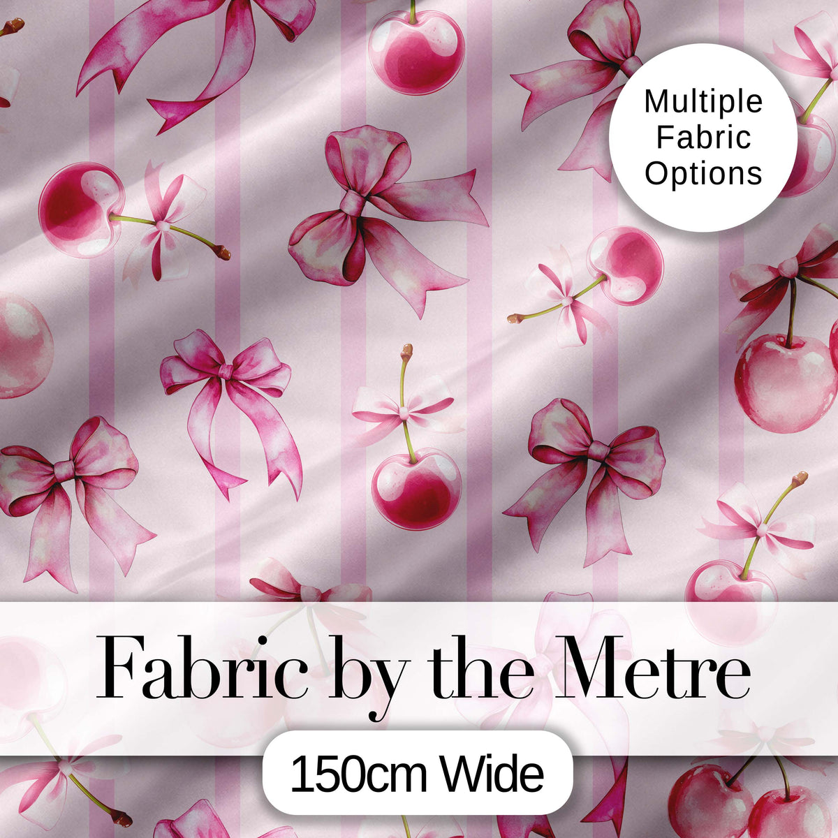 Cute Cherry Bow Daisy Heart Seamless on Mint and Pink Gingham Lovely Digital Print Material by the Metre UK Sewing Quilting Textile