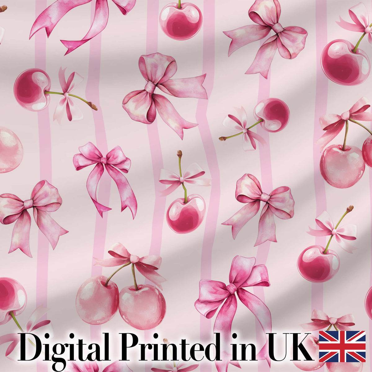 Cute Cherry Bow Daisy Heart Seamless on Mint and Pink Gingham Lovely Digital Print Material by the Metre UK Sewing Quilting Textile