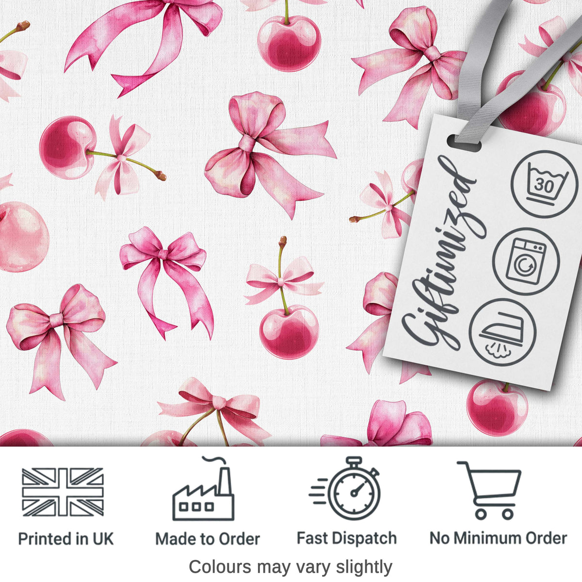 Cute Cherry Bow Daisy Heart on Pink and Yellow Gingham Background Digital Print Material by the Metre UK Sewing Quilting Textile