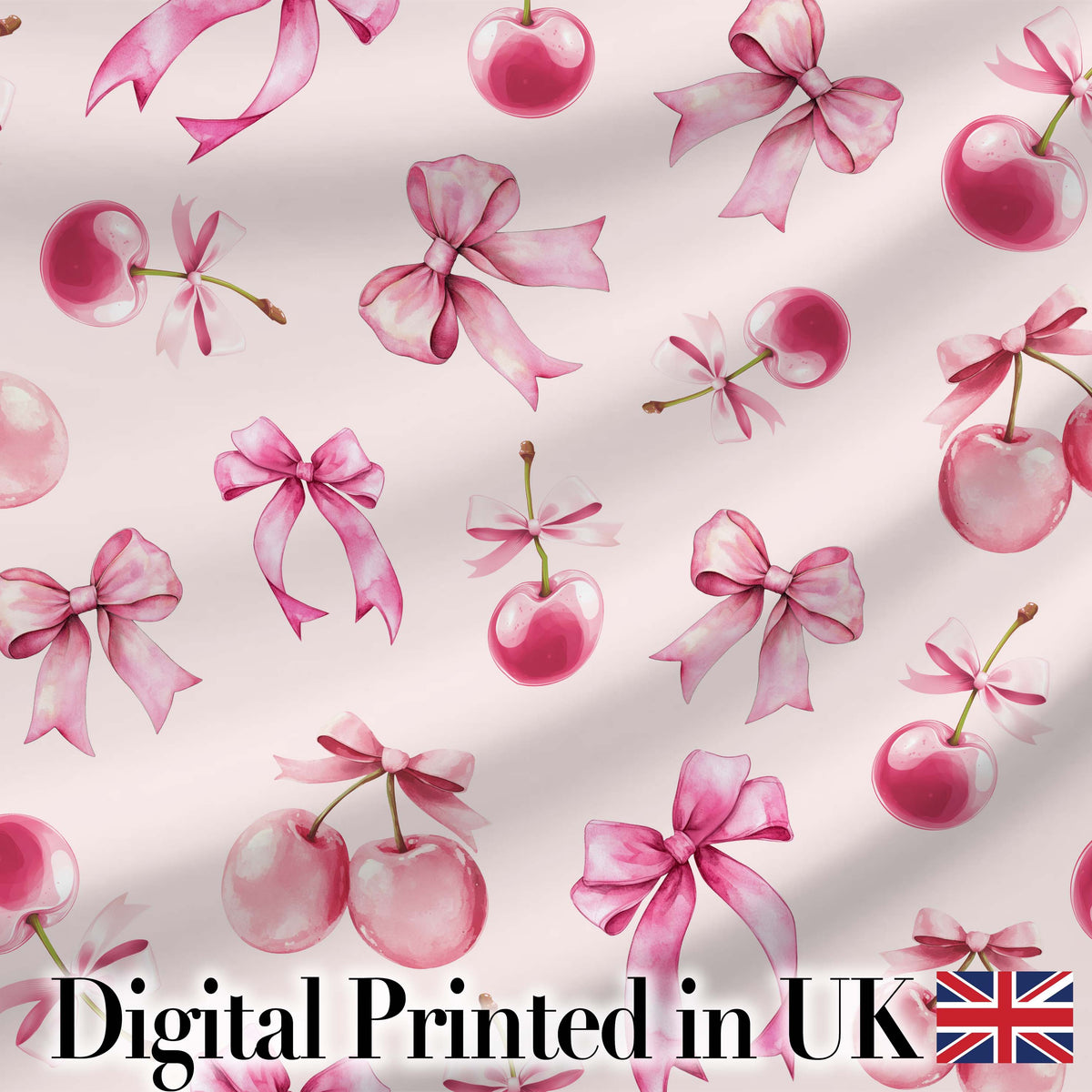 Cute Cherry Bow Daisy Heart Seamless Pattern on Pastel Lilac Gingham Digital Print Material by the Metre UK Sewing Quilting Textile