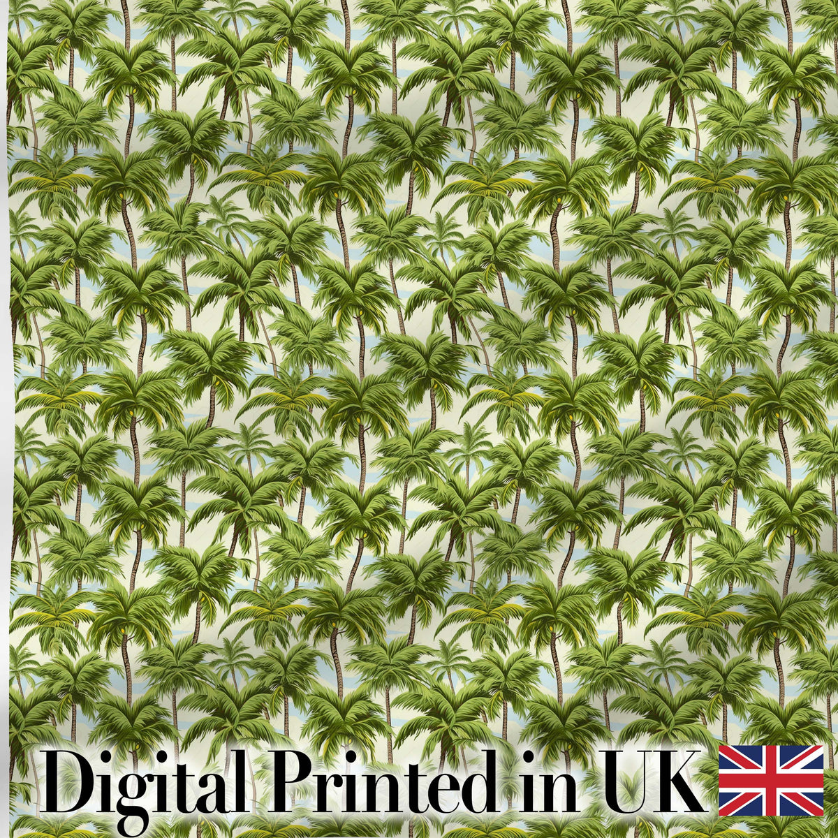 Tropical Palm Tree Summer Beach Seamless Pattern on Cream Background Digital Print Fabric by the Metre UK Sewing Quilting Textile