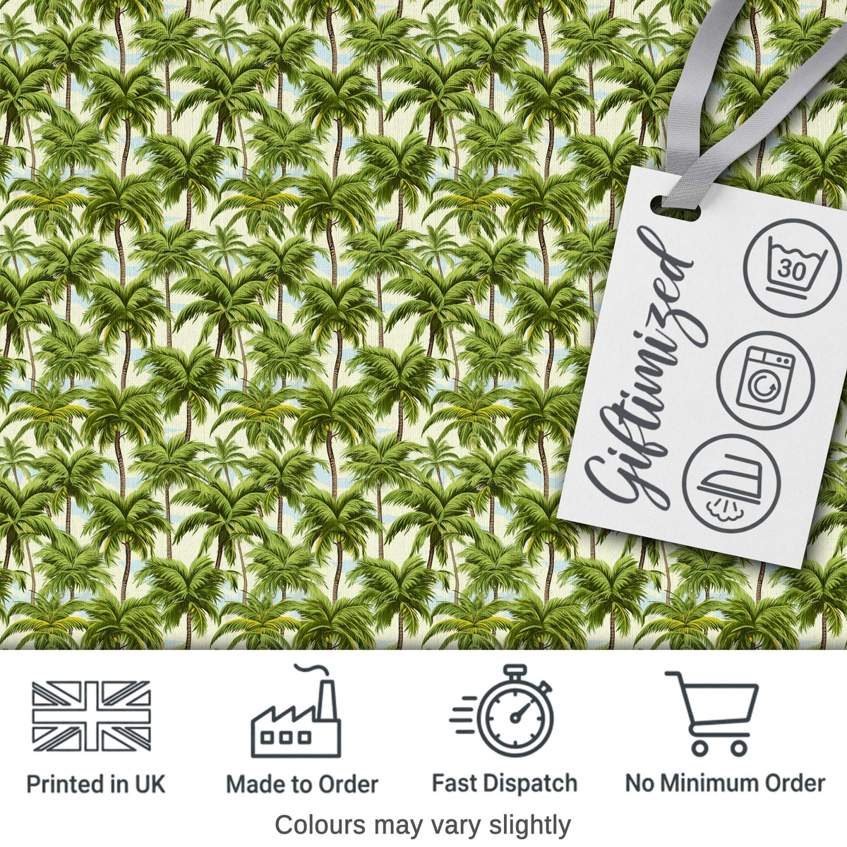 Tropical Palm Tree Summer Beach Seamless Pattern on Cream Background Digital Print Fabric by the Metre UK Sewing Quilting Textile
