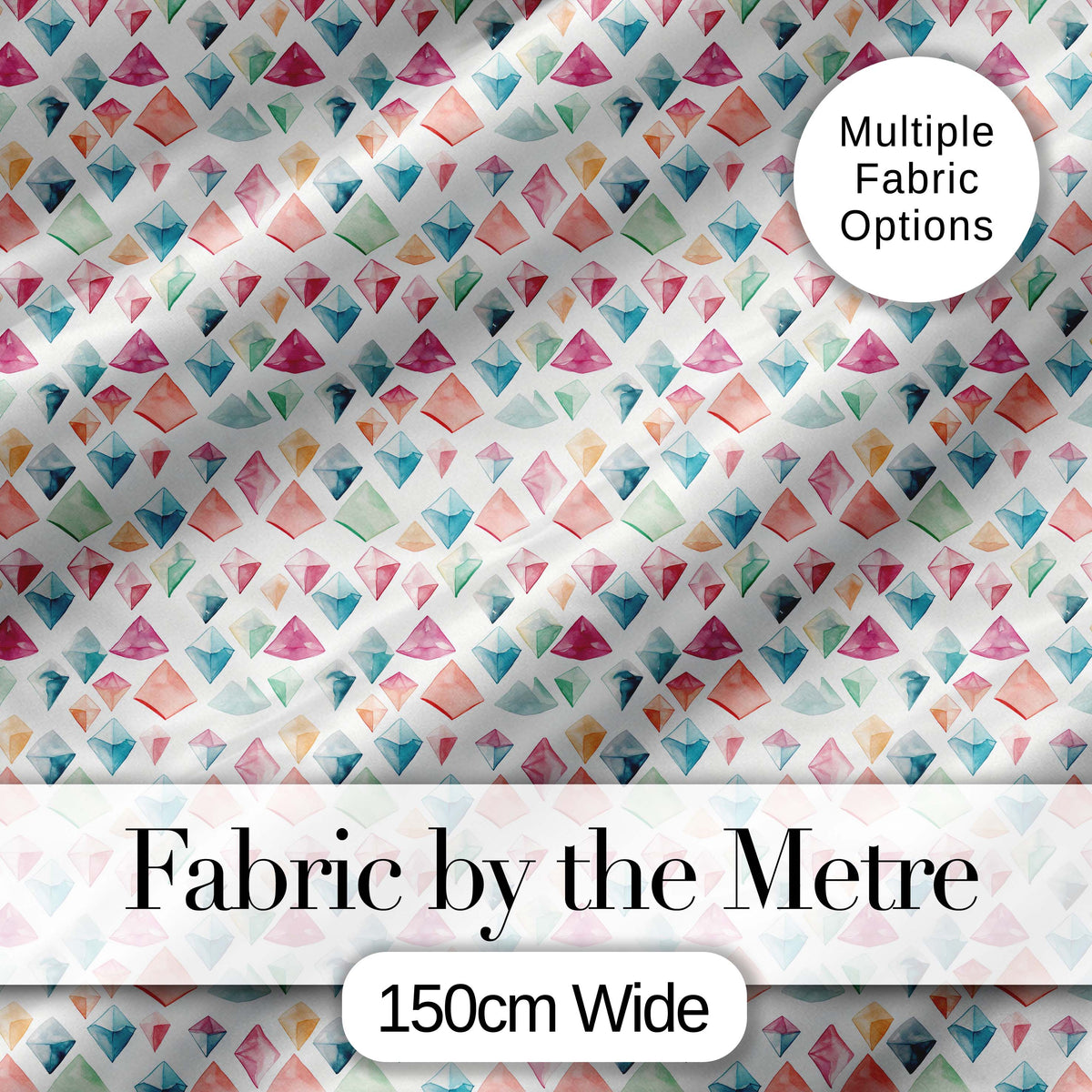 Watercolor Pastel Gem Diamond Seamless Pattern Digital Print Fabric by the Metre UK Sewing Quilting Textile