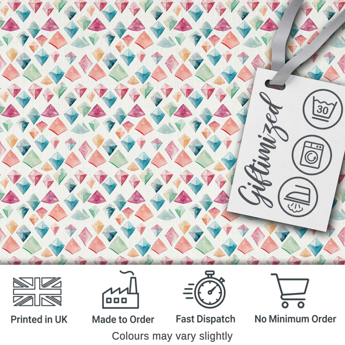 Watercolor Pastel Gem Diamond Seamless Pattern Digital Print Fabric by the Metre UK Sewing Quilting Textile