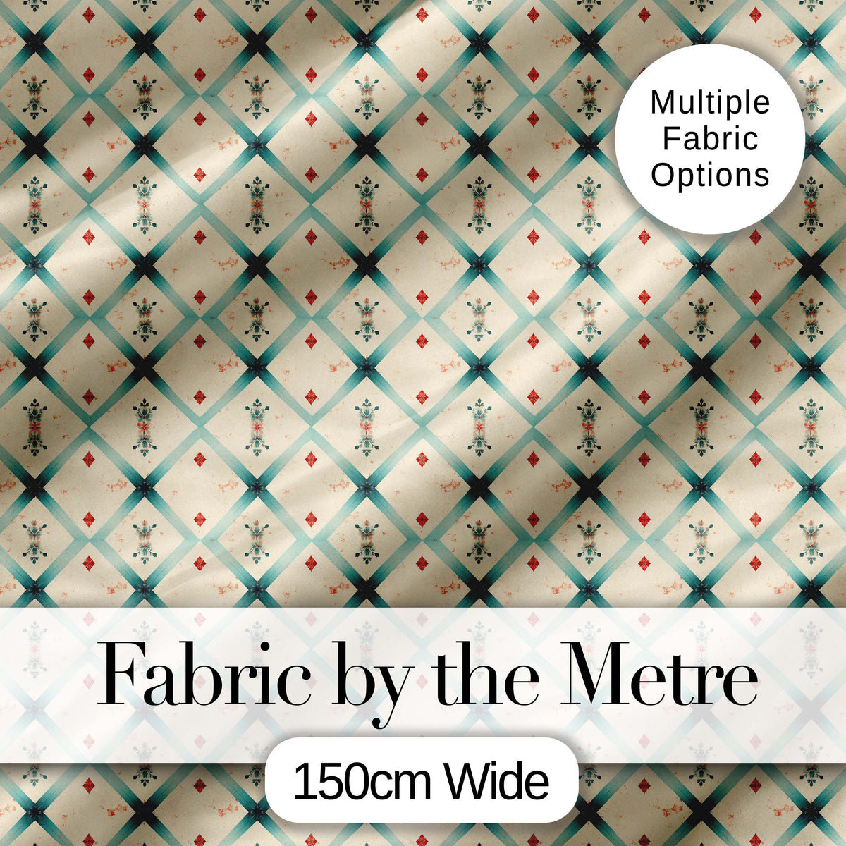 Vintage Floral Diamond Lattice Seamless Pattern Digital Print Fabric by the Metre UK Sewing Quilting Textile