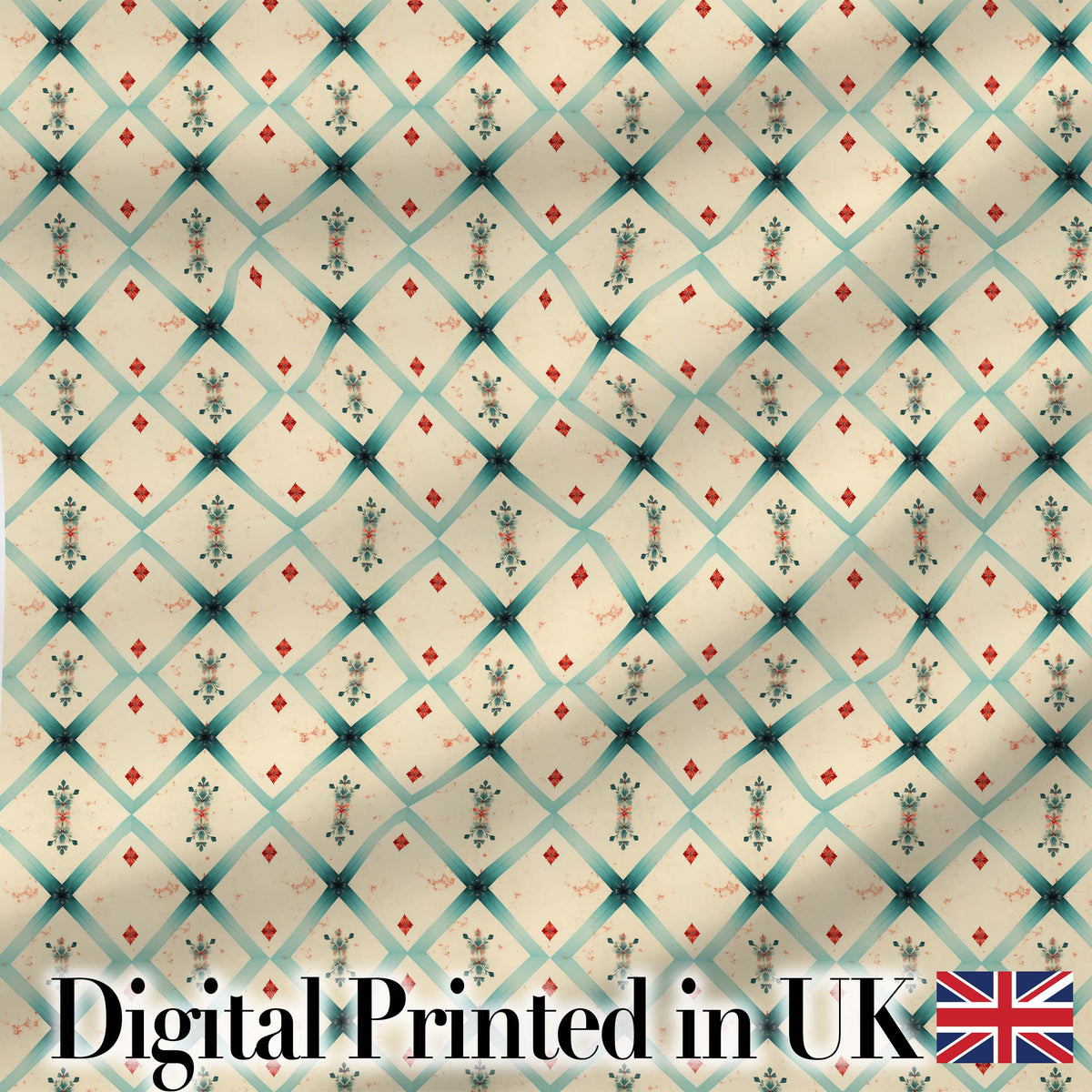 Vintage Floral Diamond Lattice Seamless Pattern Digital Print Fabric by the Metre UK Sewing Quilting Textile