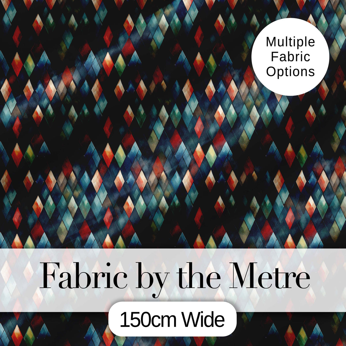 Dark Abstract Diamond Seamless Pattern in Blue Red Digital Print Fabric by the Metre UK Sewing Quilting Textile
